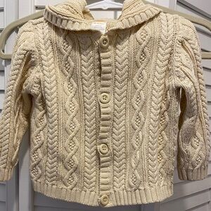 GYMBOREE Girl’s 100% Cotton “Hooded Sweater” Size 18-24mo Cream Button Front EUC
